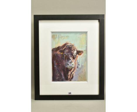 JAMES BARTHOLOMEW (BRITISH CONTEMPORARY) 'Red Ruby Devon' a portrait of a cow, signed bottom right, pastel on paper, image si