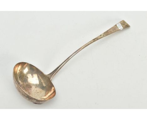 A GEORGE III SILVER SOUP LADLE, of a plain polished Old English pattern with an engraved 'L' monogram to the handle, marks pa