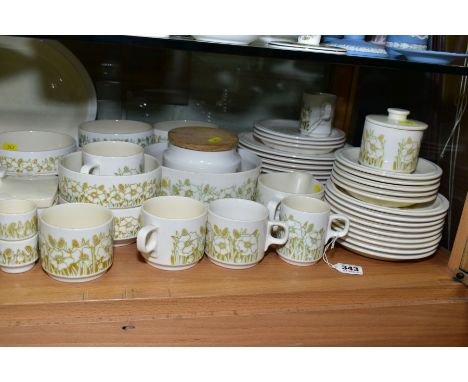 A HORNSEA 'FLEUR' PATTERN DINNER SERVICE, including a tureen and cover, storage jar with wooden lid, four egg cups, salt and 