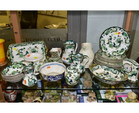 A COLLECTION OF MASONS IRONSTONE CHARTREUSE PATTERN ITEMS, including a set of six 22cm plates, a set of six dinner plates, a 