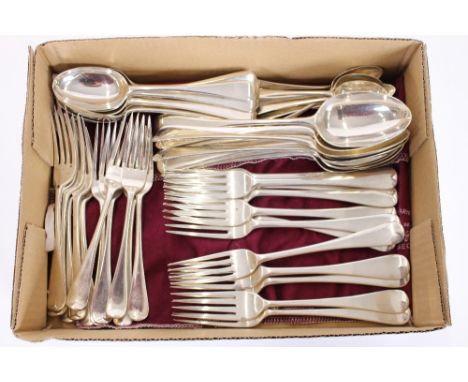 A suite of late Victorian silver "Old English" pattern flatware, for twelve persons, various dates but mostly London 1896, co