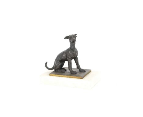 Early 20th Century bronze study of a dog, on marble plinth, 13cm high