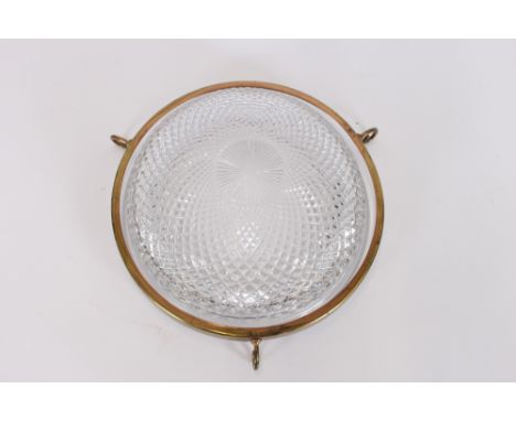 A hobnail cut glass ceiling light, with brass surround, 33cm dia. overall