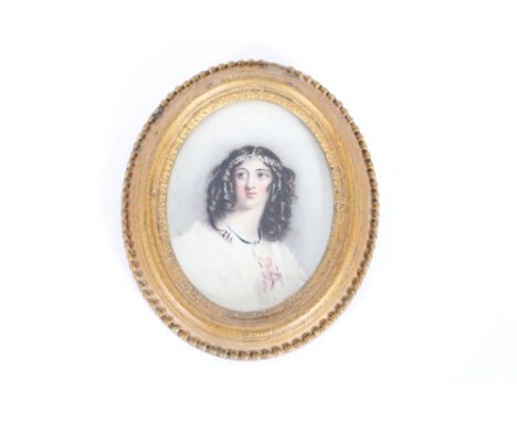 19th Century miniature portrait depicting a young lady, in oval gilt frame