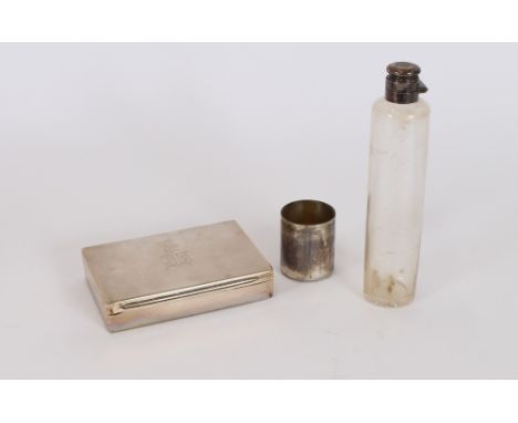 A gentleman's leather cased travelling hunting set, including silver sandwich tin by Merry of St James, London 1885; and a gl