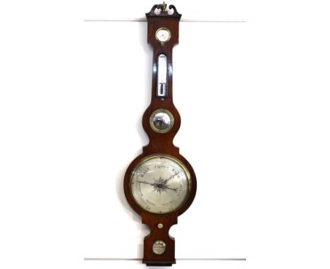 A 19th Century rosewood wheel barometer, by J Anthony of St Ives, having 8" silver dial beneath convex mirrored panel, thermo