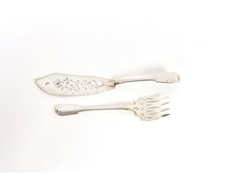 A Victorian silver "Fiddle" pattern fish slice and serving fork, London 1849 