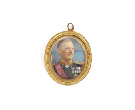 Early 20th Century school, oval miniature portrait of an officer in dress uniform with medals; and two small oval portrait mi
