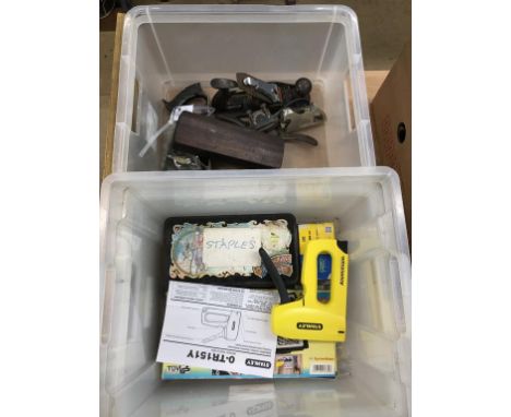 Two boxes of tools, to include wood planes