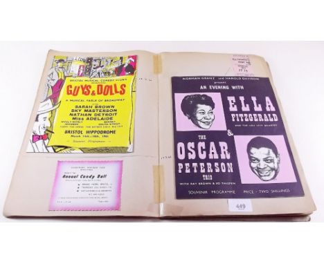 A vintage scrapbook with theatre programmes and tickets collected from the 1950's onwards during visits to London and Bristol