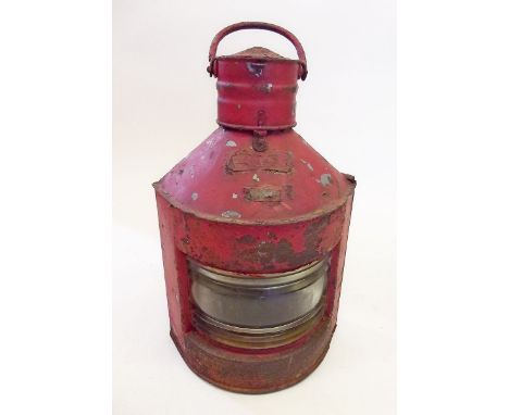 A large red painted port ships lantern Meteorite brand 