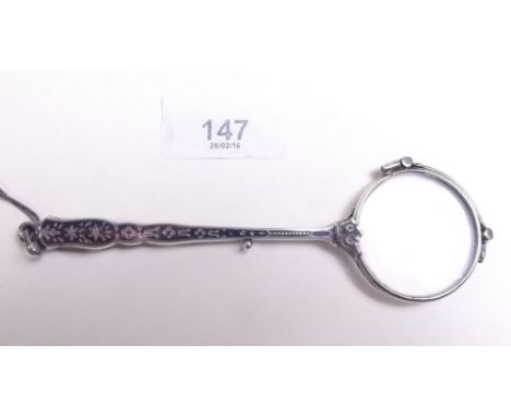 A white metal and niello folding lorgnette 