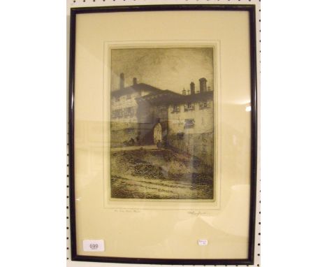 Rhys Jenkins - etching The City Wall, Malta - 26 x 18cm, signed 