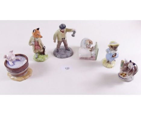 Six Beswick Beatrix Potter figures: Farmer Potatoes, Yock Yock in the Tub, Tom Kitten, Mr Toad, Appley Dapply and Peter Rabbi