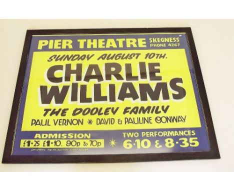 A vintage Charlie Williams music hall poster, framed and glazed - 76cm x 101cm 