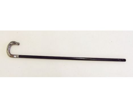 A silver plated horse handled walking stick 