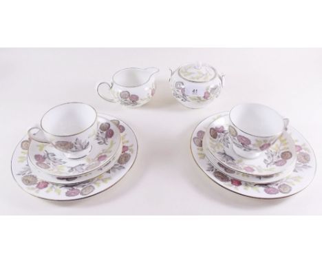 A Wedgwood "Lichfield" tea service comprising: eight cups, six saucers, six tea plates, six dessert plates, jug, sugar and ca