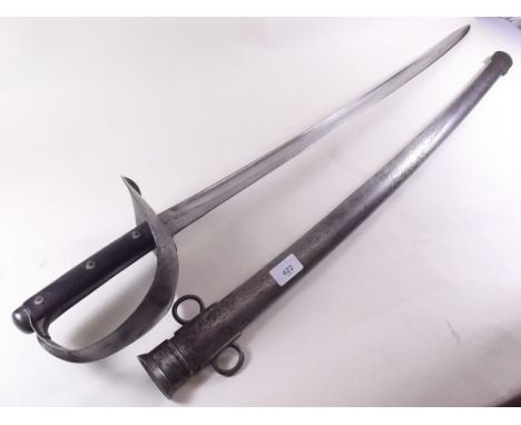 A late 19th century/early 20th century cavalry sword and scabbard, the blade marked 'EFD' and MOD arrow
