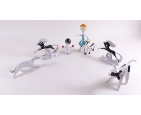 A group of six Russian stylised porcelain figures and animals 