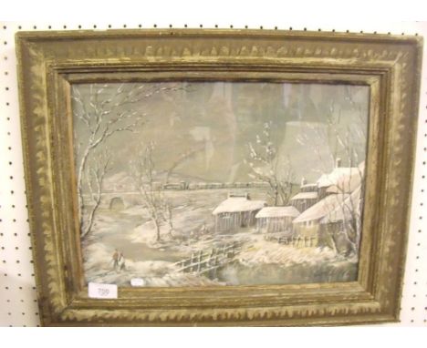 Victor Mathias - an oil on board winter scene with figures - 26 x 36cm