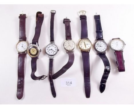 Six vintage gents wrist watches and a silver one