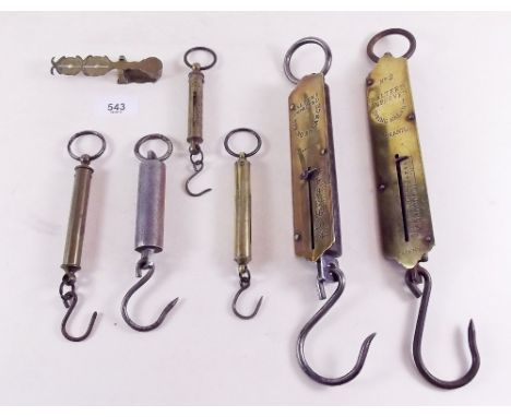 A box of spring balance scales and sovereign scales 