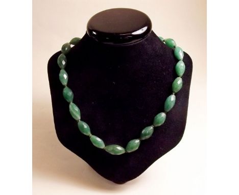 A Jade faceted bead necklace with silver clasp 