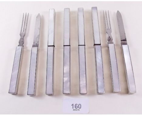 A set of six late 19th century mother of pearl picnic knives and forks 
