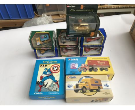 A box containing a collection of Corgi classics and Corgi model vehicles.