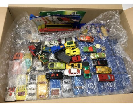 2 boxes containing a large collection of unboxed Matchbox 1:75 vehicles and Corgi Toys, whizzwheels etc.