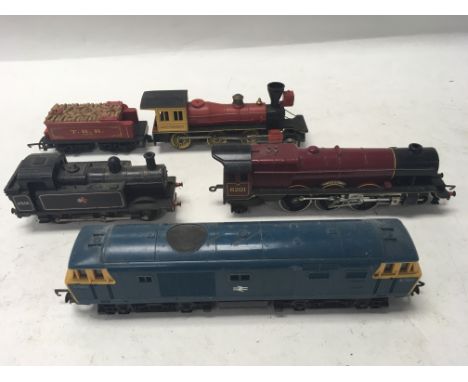 A collection of unboxed Hornby OO gauge and others including a Davy Crockett engine & tender, Trix etc.