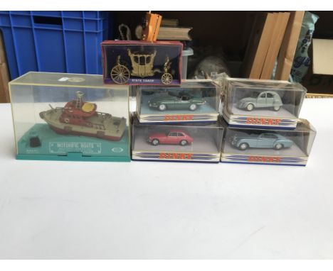 A boxed Corgi mini diorama together with an ideal motorific boat, 4 boxed Dinky toys and a boxed crescent coach.