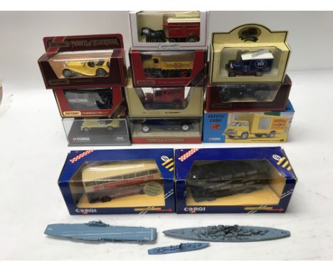 A collection of boxed vehicles including Corgi, Corgi Classics, Corgi Archives, EFE, Dinky, Lledo, Matchbox models of Yestery