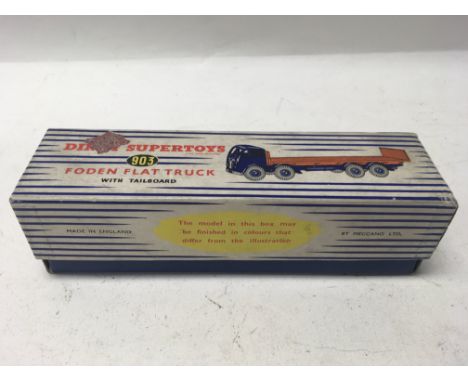 A boxed Dinky Supertoys Foden Flat Truck with Tailboard in blue/orange No. 903.