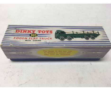 A boxed Dinky Toys Foden flat truck with chains in green, No. 905