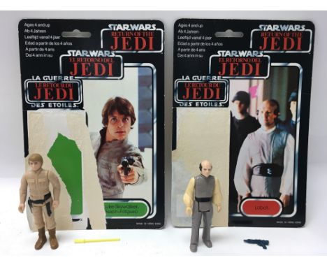 A collection of vintage Star Wars: Return of The Jedi figures (4 with original card backs) including 2 Rebel Soldiers, Lobot,