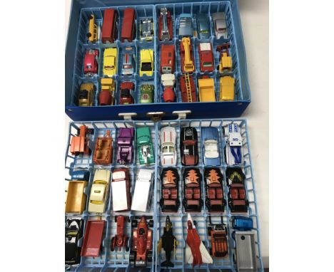 A Matchbox Toys carry case containing 13 Matchbox and 35 Corgi junior/husky vehicles.