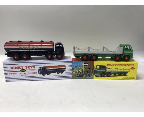 A boxed Dinky Foden 14-Ton Tanker No. 942, a Dinky Octopus Flat Truck No. 935, a Dinky Guy Van Slumberland No. 514 and a Leyl