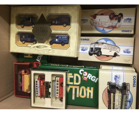A collection of boxed model vehicles including Corgi Lledo and Models of Yesteryear.