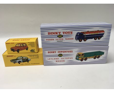 A collection of 4 boxed Dinky Toys by Atlas including a Regent Tanker (No. 942), a Leyland Octopus wagon (No. 934), a Ford Ta