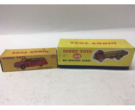 A boxed Dinky Toys Big Bedford lorry in yellow/blue No. 408 together with a boxed Mobil gas tanker No. 440