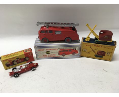 A boxed Dinky fire engine No. 955 Ferrari No. 242 and Matchbox major M4 Ruston Bucyrus.