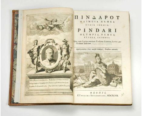PINDAR, Olympia, Nemea, Pythia, Isthmia. Oxford: Sheldonian Theatre 1697, small folio, engraved portrait frontis, title vigne