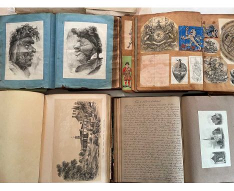 Print and scrap albums, 19th century. A collection of 12 albums, with typical mounted scenic prints and scraps, a few drawing