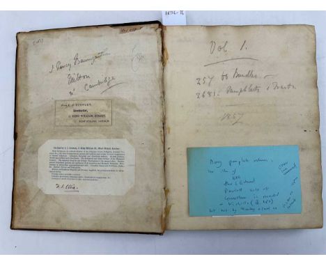 BAUMGARTNER (J Percy) Manuscript catalogue volume I of his library at Milton Hall, Cambridge, numerous lists of 17th and 18th