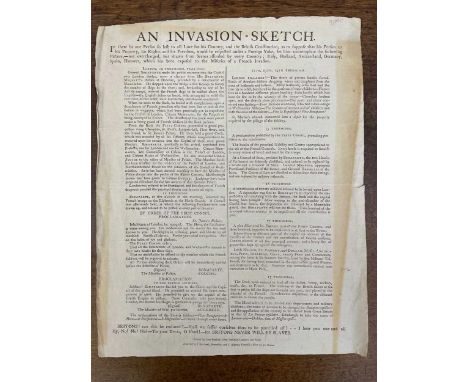 Napoleonic Wars, pre-1805, anti-French broadside 'An Invasion-Sketch', printed in two columns by Luke Hansard, describing wha