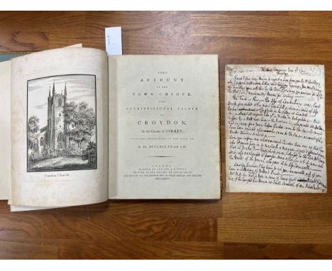 DUCAREL (Andrew C) Some Account of the Town, Church, and Archiepiscopal Palace of Croydon. London: J. Nichols 1783, 4to, 10 p