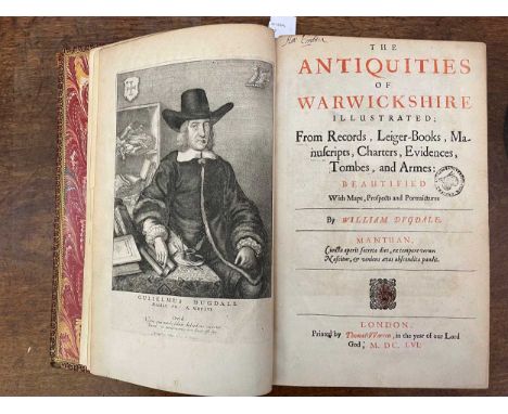 DUGDALE (William) The Antiquities of Warwickshire Illustrated. London 1656, small folio, title in black and red with library 