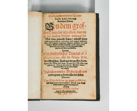 Alchemy. VALENTINUS (Basilius) Ein kurzer summarischer Tractat, Von dem grossen Stein der Uralten..., Johann Thölde 1602, 12m