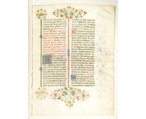 An album of early manuscript and printed leaves, mainly 15th century, from Books of Hours and similar, sizes vary: 20 illumin